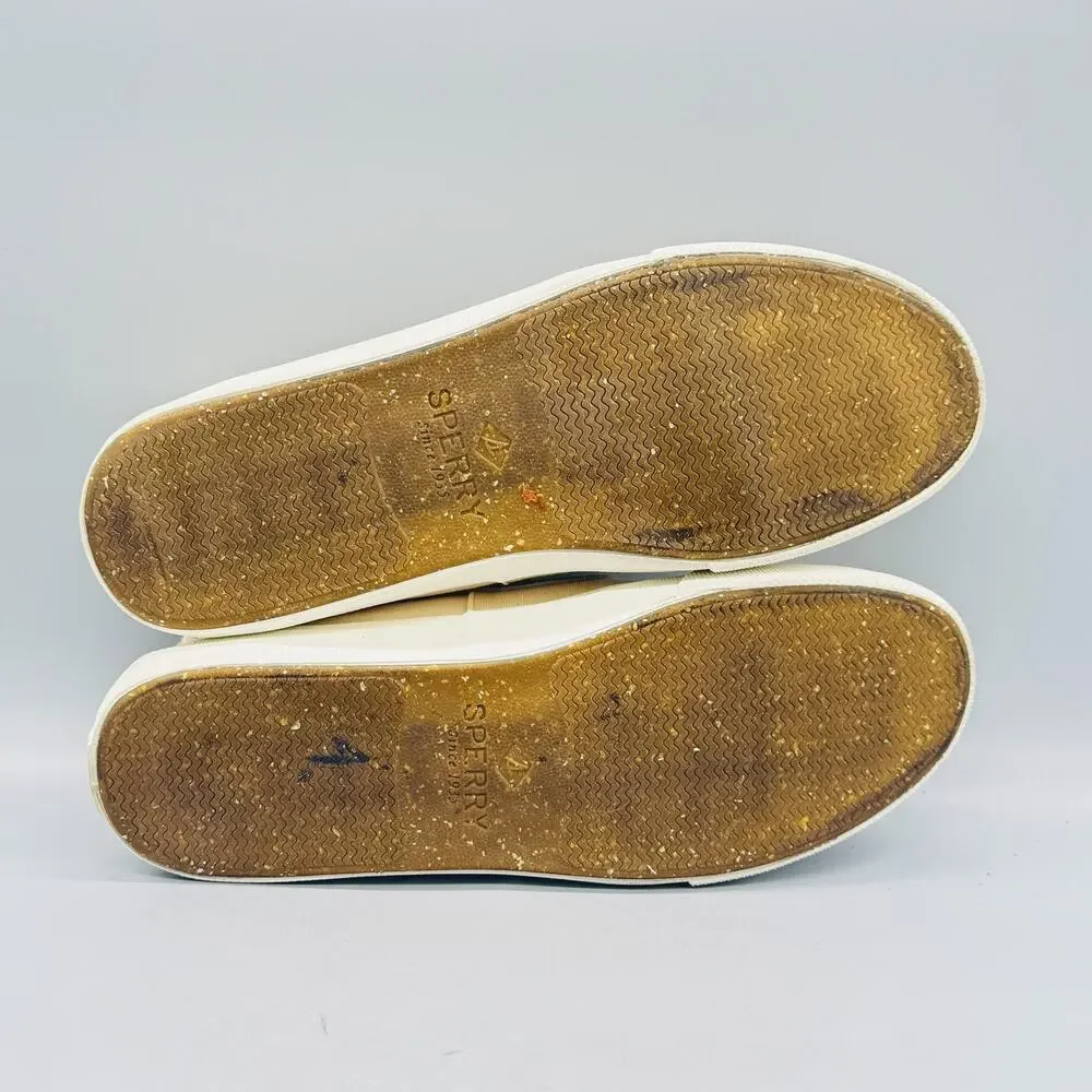 Sperry Shoes Mens 12 Beige Canvas Suede SeaCycled Bahama II Boat Moc Toe Casual